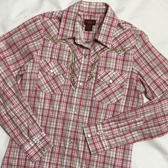 Womens Blouse Diamond Pearl Snap Western Plaid Shirt Size Small - Picture 2 of 8